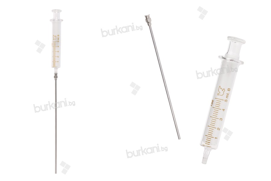 5 ml стъклена спринцовка с метална игла