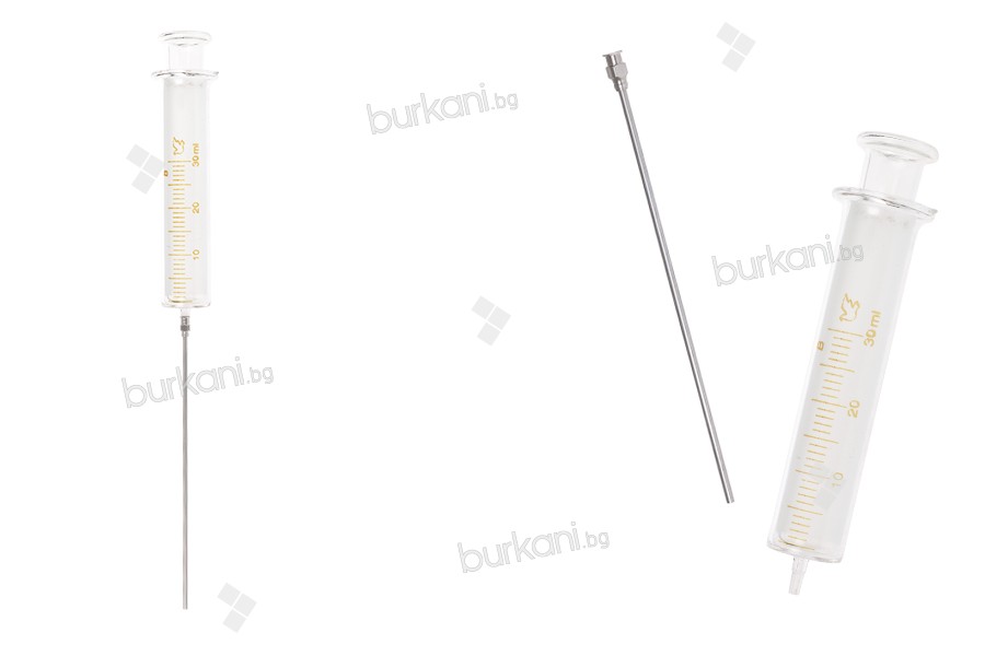 30 ml стъклена спринцовка с метална игла