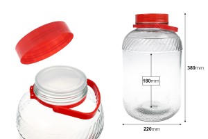 Стъклен буркан 10 литра с червена пластмасова капачка-изображение_размери