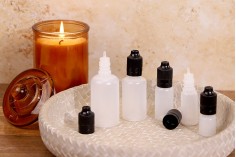 Пластмасова млечна бутилка  5 ml с черна пластмасова капачка  CRC и пластмасов дозатор за електронна цигара - 50 бр. 