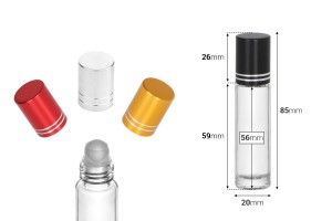 Стъклена бутилка 10 мл със стъклен рол он, с капачка в различни цветове-изображение_размери