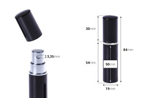 Стъклена бутилка 5 мл със спрей в пластмасови разноцветни обвивки-изображение_размери