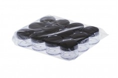 Пластмасово бурканче за крем 20 мл с черна капачка със сребриста лента - 12 бр. опаковка 