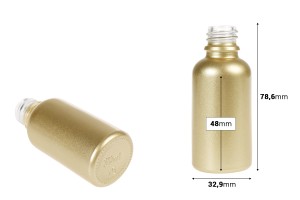 Стъклена бутилка за етерични масла 30 мл, лъскаво златисто, с чучур PP18-изображение_размери