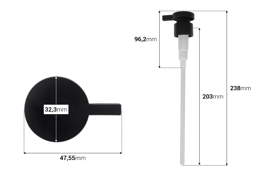 24/410 помпа за крем, пластмаса в черен или бял матов цвят с предпазител-изображение_размери