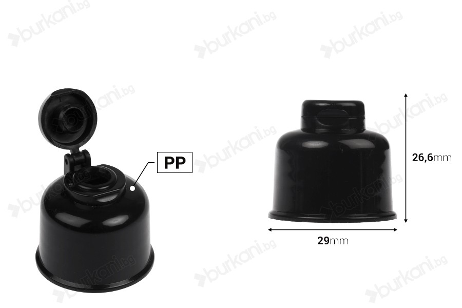 Пластмасова капачка flip top PP24 в черен цвят-изображение_размери