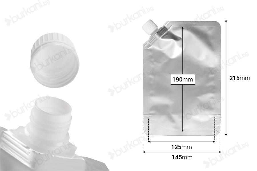 Алуминиева Doy Pack 500 ml със странична бяла капачка - 50 бр-изображение_размери