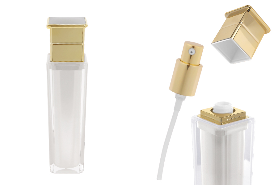 Луксозна акрилна бутилка 100 мл в перлен цвят с помпа за крем -изображение_продукт