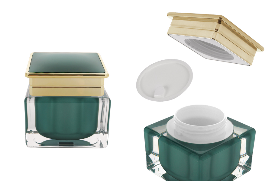 Луксозен акрилен буркан 50 мл за крем в изумруден цвят с пластмасово уплътнение-изображение_продукт