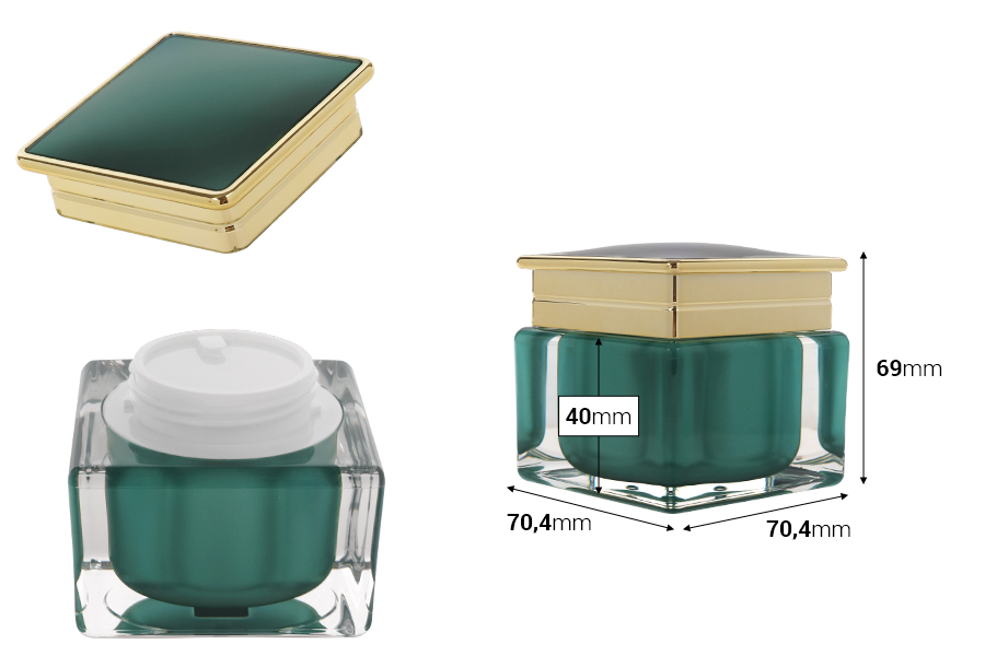 Луксозен акрилен буркан 50 мл за крем в изумруден цвят с пластмасово уплътнение-изображение_размери