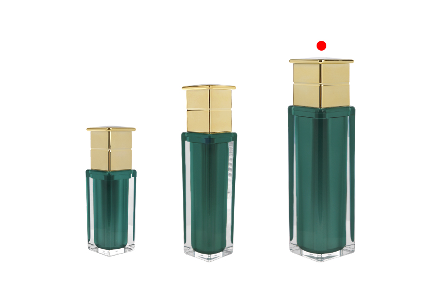 Луксозна акрилна бутилка 100 мл в изумруден цвят с помпа за крем -изображение_група