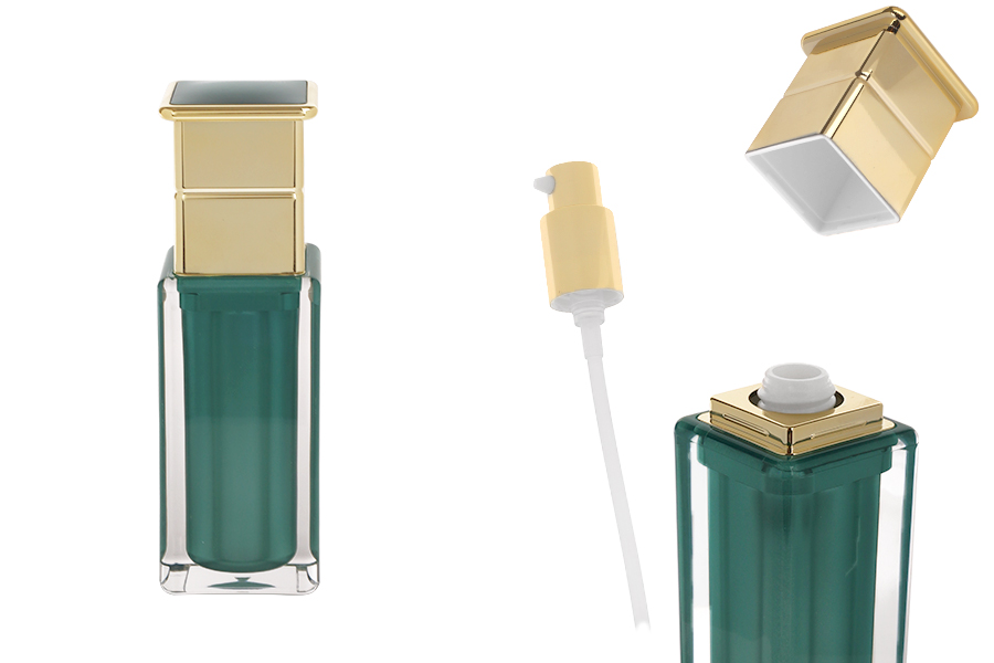 Луксозна акрилна бутилка 30 мл в изумруден цвят с помпа за крем -изображение_продукт