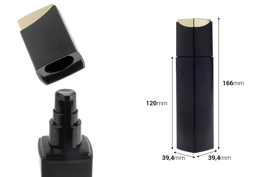 Луксозна стъклена матова бутилка 100 мл в матово с помпа за крем и капачка-изображение_размери