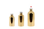 Стъклена бутилка за етерични масла 100 мл с PP18 гърловина в сребрист или златист цвят-изображение_група