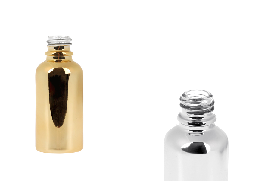 Стъклена бутилка 30 мл за етерични масла  сърловина PP 18 mm в златист или сребрист цвят-изображение_продукт