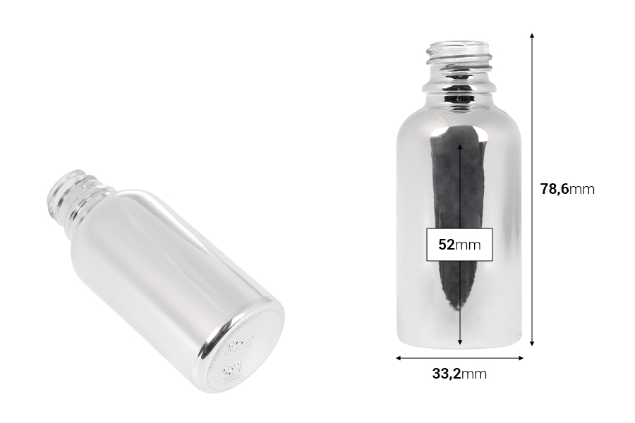 Стъклена бутилка 30 мл за етерични масла  сърловина PP 18 mm в златист или сребрист цвят-изображение_размери
