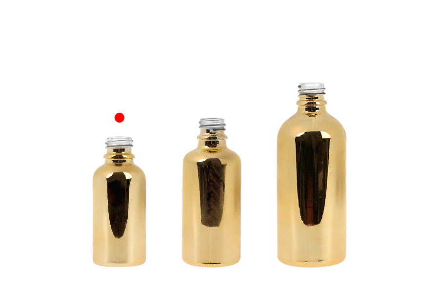 Стъклена бутилка 30 мл за етерични масла  сърловина PP 18 mm в златист или сребрист цвят-изображение_група