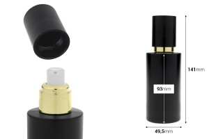 Матово черно стъклено шишенце 100 мл със златна помпа за крем и матово черна капачка-изображение_размери