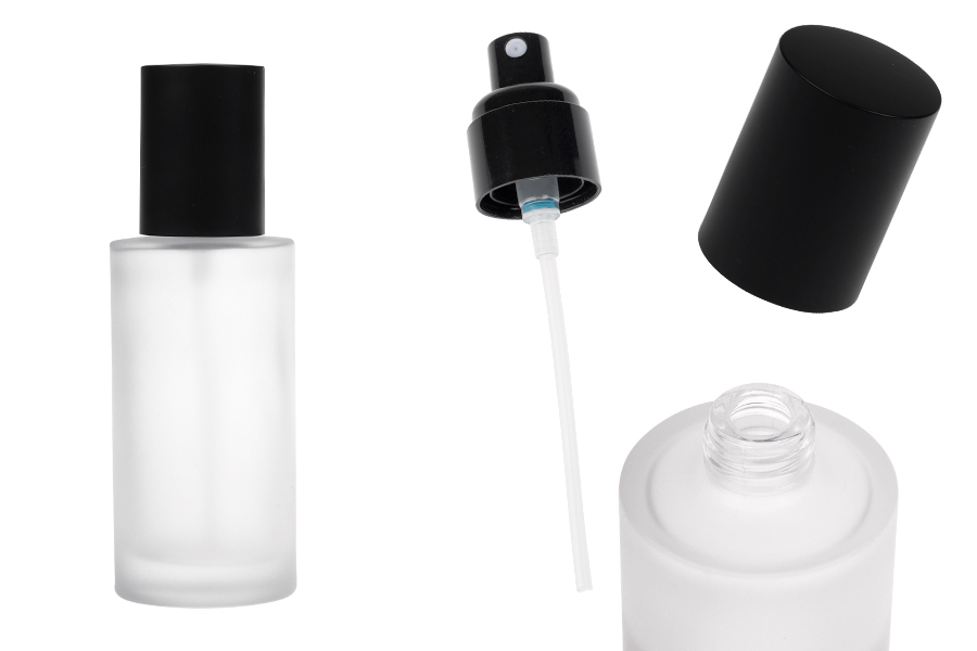 Стъклена матова бутилка 100 мл  с черен спрей и черна матова капачка-изображение_продукт