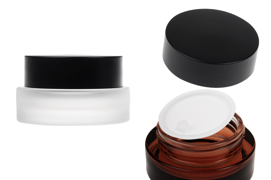 Стъклен буркан 30 мл  с черна матова капачка пластмасово уплътнение и вътрешна пластмасова вложка -изображение_продукт