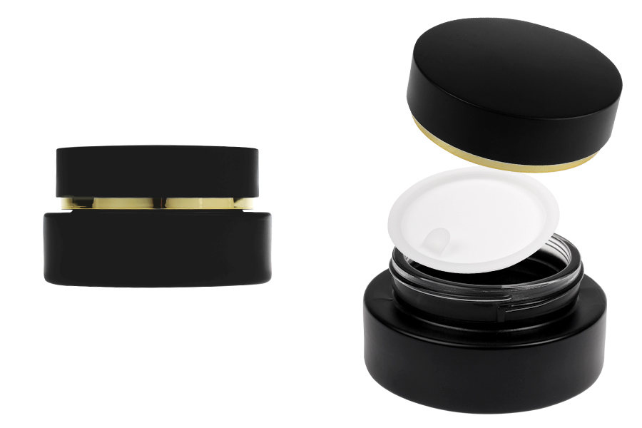 Стъклен матов буркан 30 мл с матова черна капачка с уплътнител и пластмасова вътрешна вложка-изображение_продукт