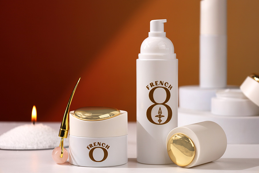 Стъклен луксозен бял матов буркан 50 мл  за крем с капчка с уплътнител и вътрешна пластмасова вложка-изображение_група