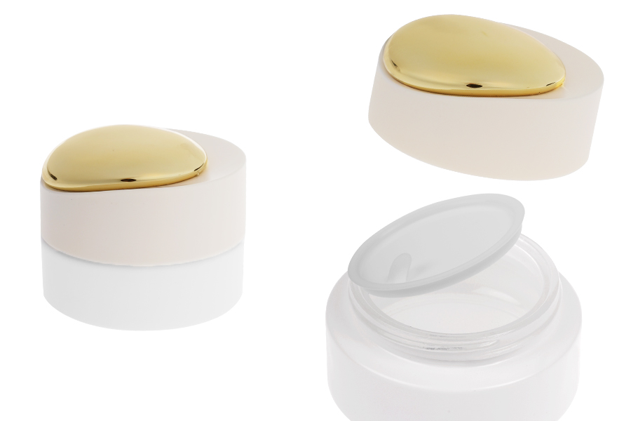 Стъклен луксозен бял матов буркан 30 мл  за крем с капчка с уплътнител и вътрешна пластмасова вложка -изображение_продукт