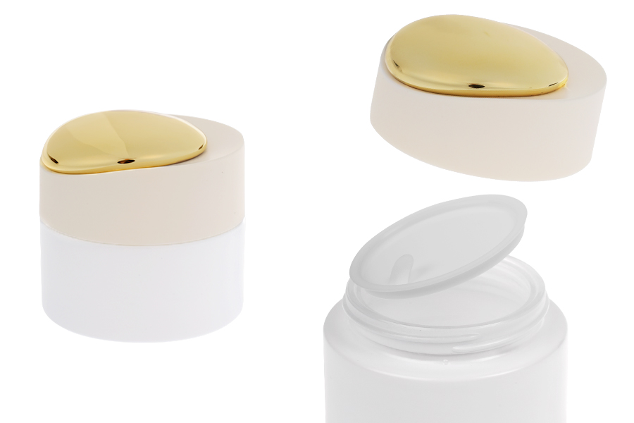 Стъклен луксозен бял матов буркан 50 мл  за крем с капчка с уплътнител и вътрешна пластмасова вложка-изображение_продукт