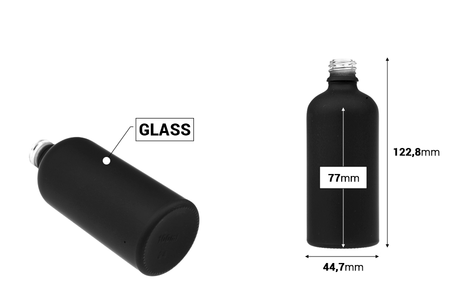 100 мл стъклена бутилка за етерични масла с чучур PP18 в различни цветове гума-изображение_размери