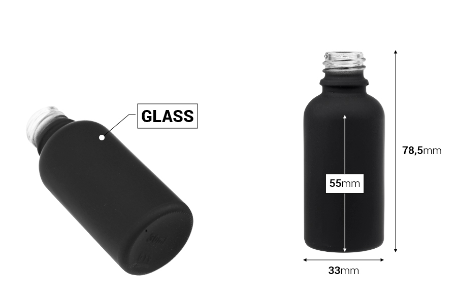 30 мл стъклена бутилка за етерични масла с чучур PP18 в различни цветове гума-изображение_размери