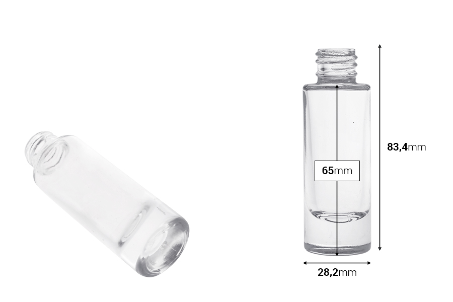 Прозрачна стъклена цилиндрична бутилка 15 мл-изображение_размери