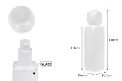 Стъклена бяла бутилка 100 мл с помпа за крем и капачка-изображение_размери
