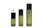 Стъклена зелена матова 30 мл бутилка с лосион помпа и черна матова капачка-изображение_група
