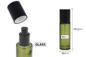 Стъклена зелена матова  50 мл бутилка с помпа за крем и черна матова капачка-изображение_размери