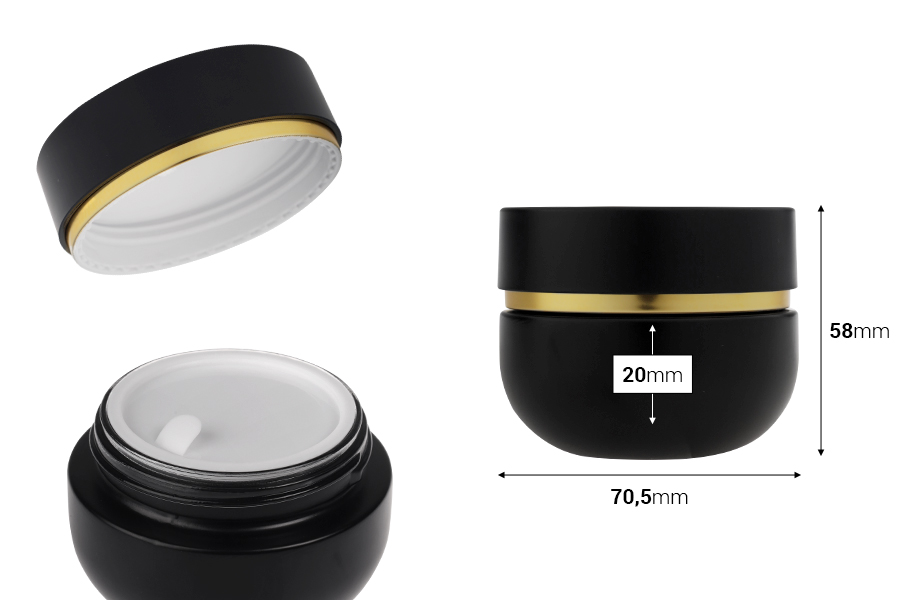 Стъклен буркан 50 мл с капачка  (с вътрешно уплътнение) и пластмасова вътрешна вложка-изображение_размери