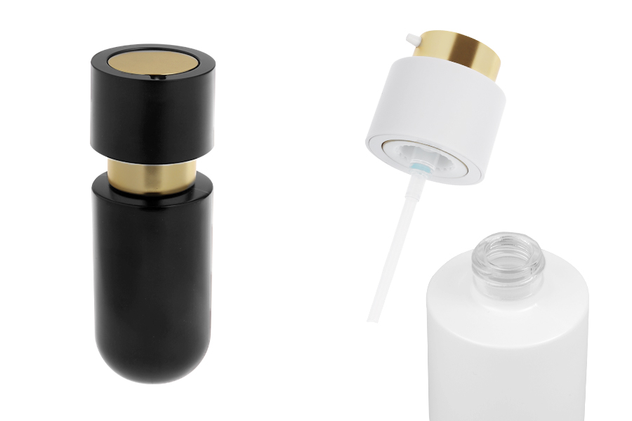 Стъклена бутилка 50 мл със златиста крем помпа-изображение_продукт