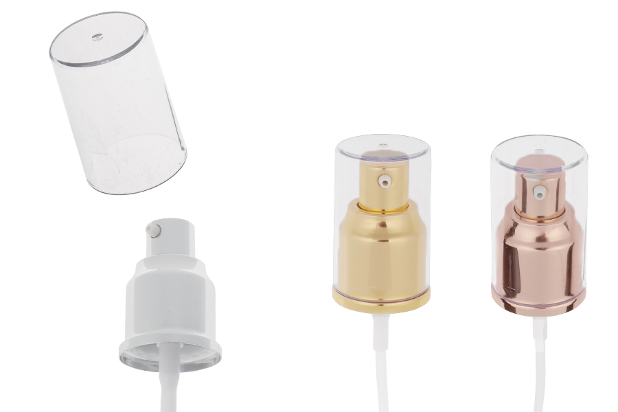 Пластмасова помпа за крем 24/410  с алуминиево покритие и прозрачна капачка-изображение_продукт