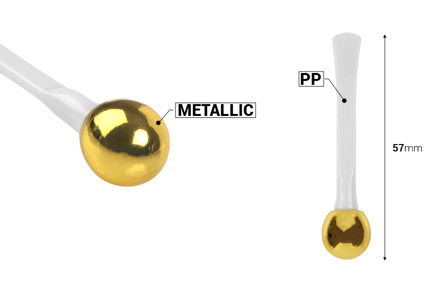 Пластмасова шпатула за крем 57 мм с кръгъл сребрист или златист метален връх-изображение_размери