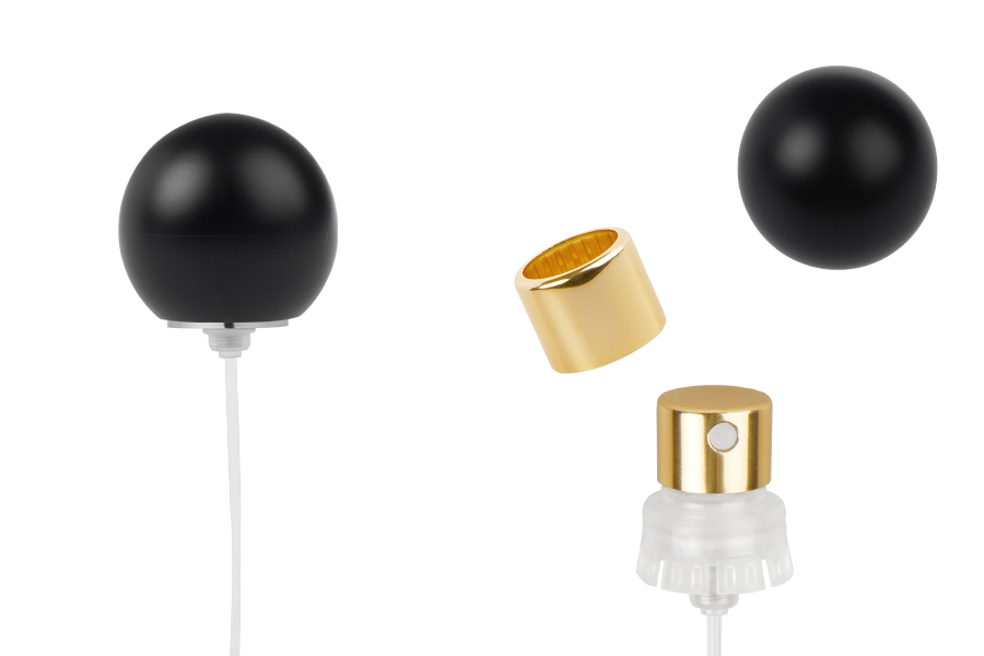 Спрей с черна матова сферична (голяма) капачка за парфюмни бутилки с 15 мм кримпване за безопасно затваряне-изображение_продукт