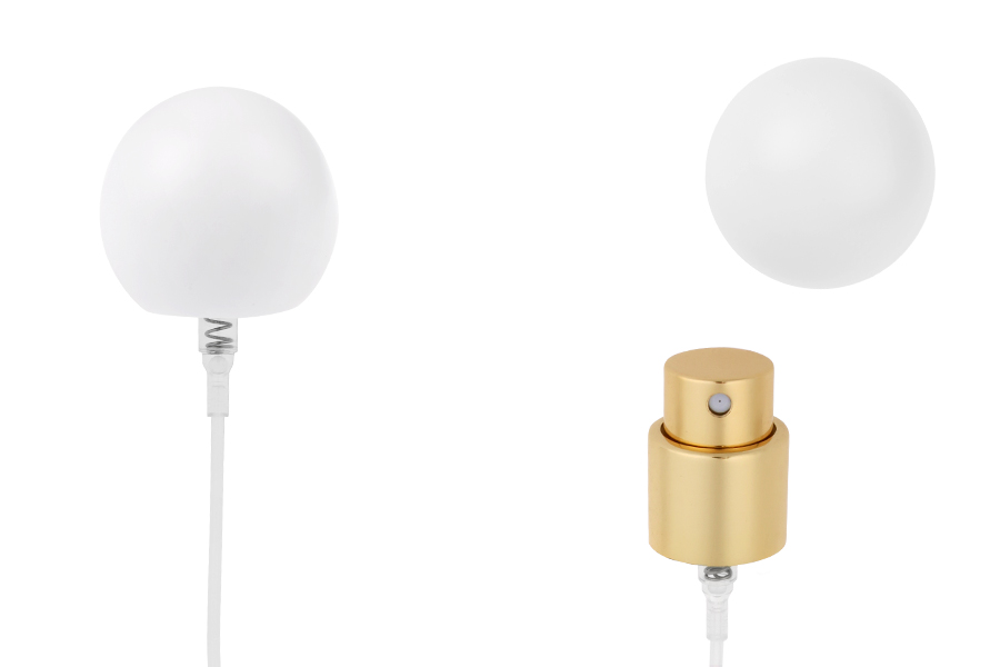 Комплект - алуминиев спрей и бяла сферична капачка (малка) за бутилки с гърловина 15/400-изображение_продукт