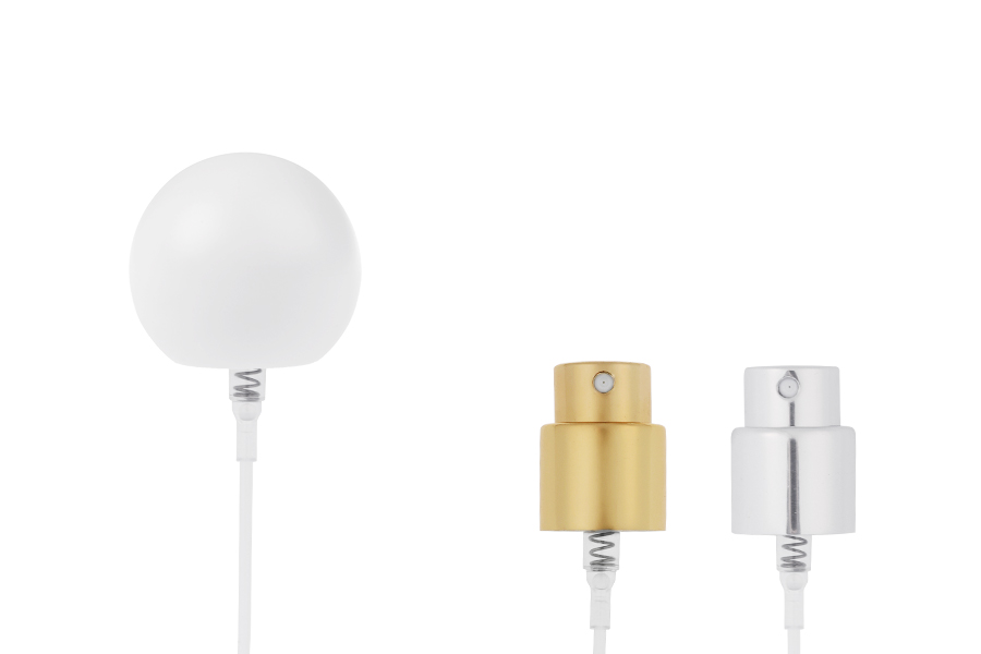 Комплект - алуминиев спрей и бяла сферична капачка (голяма) за бутилки с гърловина 15/400-изображение_продукт