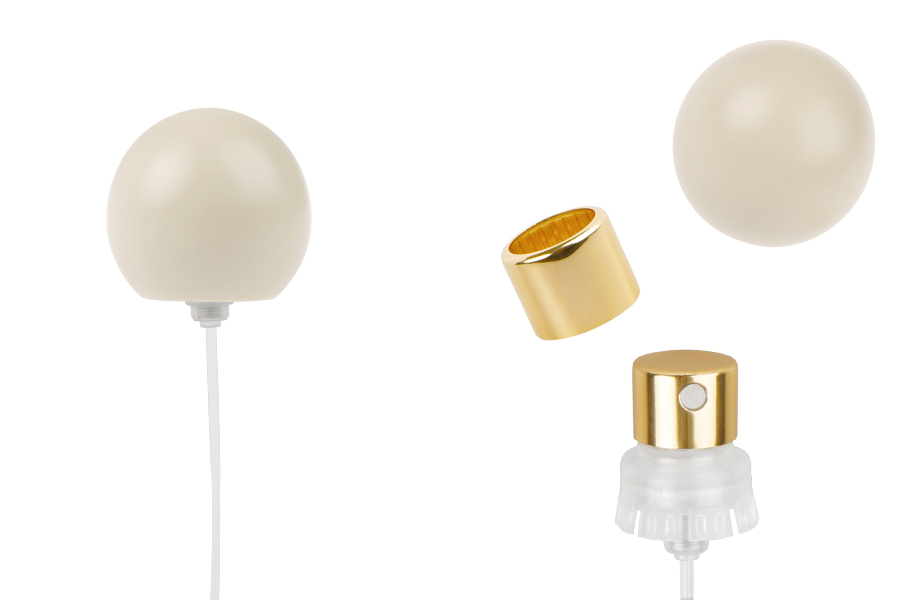 Спрей с бежова матова сферична (малка) капачка за парфюмни бутилки с 15 мм кримпване за безопасно затваряне-изображение_продукт