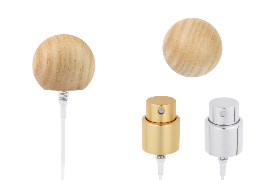 Комплект - алуминиев спрей и дървена капачка (светла) сферични за бутилки с чучур 15/400-изображение_продукт