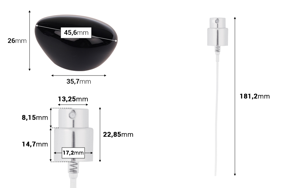 Комплект - алуминиев спрей и черна луксозна капачка за бутилки с чучур 15/400-изображение_размери