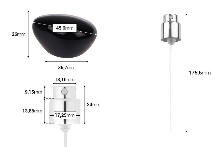 Спрей с луксозна черна капачка за парфюмни бутилки Кримп 15 мм -изображение_размери