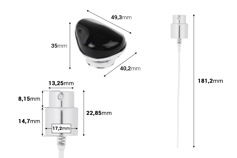 Комплект - алуминиев спрей и луксозна капачка за парфюмни бутилки с чучур 15/400-изображение_размери
