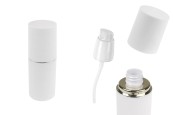 Бутилка 30 мл в бял МАТОВ цвят със сребърна или златна ивица, с помпа за крем  и бяла МАТОВА капачка Бутилка 30 мл в бял МАТОВ цвят със сребърна или златна ивица, с помпа за крем  и бяла МАТОВА капачка