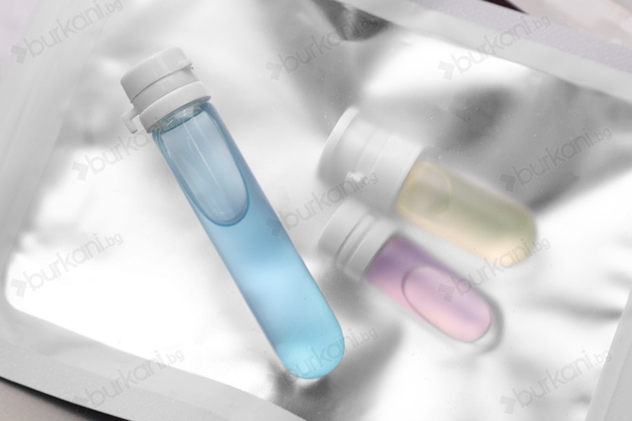 Стъклена фармацевтична бутилка 5 ml, с пластмасова предпазна капачка за вземане на проби, лекарства и хомеопати - 25 бр-изображение_група