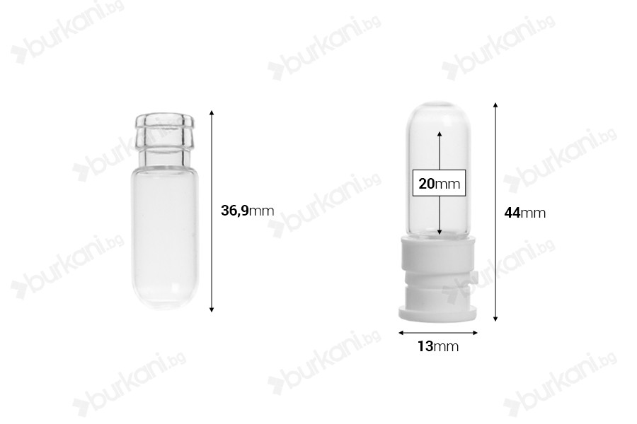Стъклена фармацевтична бутилка 2 ml, с пластмасова предпазна капачка за вземане на проби, лекарства и хомеопати - 25 бр-изображение_размери