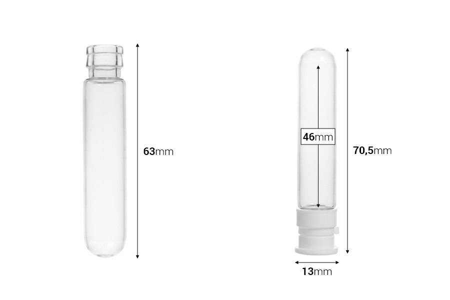 Стъклена фармацевтична бутилка 5 ml, с пластмасова предпазна капачка за вземане на проби, лекарства и хомеопати - 25 бр-изображение_размери